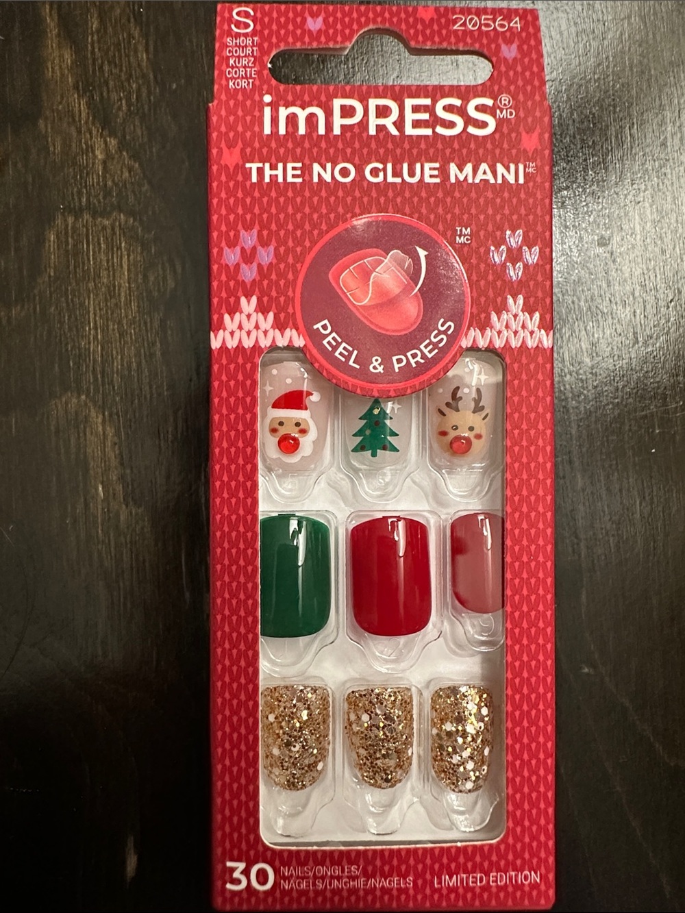 imPRESS Holiday Press-On Nails — Red, Green & Gold Glitter
